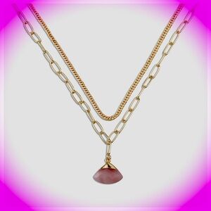 Rose Quartz pendant on a gold plated stainless steel necklace.